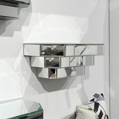 Howard Elliott Collection Mirrored Floating Wall Shelf for Home Decor, Silver Wall Mounted Modern Glass Shelf, Decorative Mirror Shelf for Living Room, Bathroom and Entryway, 6 x 16 x 7 Inch