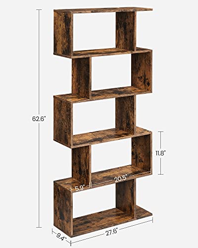 VASAGLE Custos Collection - Bookshelf, 5-Tier Bookcase, Tall Display Shelf, Freestanding Storage Shelf, Room Divider, for Home Office, Living Room, Bedroom, Study, Rustic Brown ULBC62BXS - color: Rustic Brown, style: 5-Tier (27.6"W)