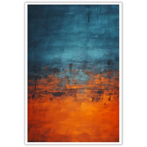 XASUBH Blue Orange Abstract Wall Art Modern Poster 16x24 Inch Unframed | modern abstract wall art blue orange wall decor minimalist art print for living room bedroom office and contemporary decor - color: Blue and Orange