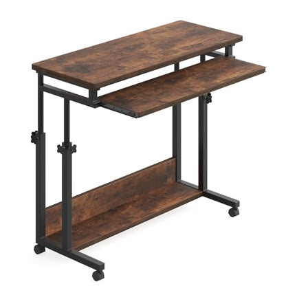 Tribesigns Portable Desk for Sofa and Bed, Height Adjustable Laptop Table Small Standing Desk Rolling Computer Cart with Keyboard Tray on Wheels for Home Office