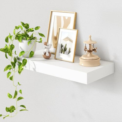 Deep Floating Shelves, 24'' x 12'' White Shelves for Wall Set of 1 | Invisible Brackets, Engineered Wood, Mounting Hardware Included, 40LBS, Bathroom, Laundry Room, Kitchen, Living Room - color: White, size: 24W x 11.6D x 2H, 1 Pack