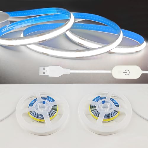 ZSLAIFU A 5V USB LED Light Strip, COB LED Strip Lights, White 5V LED Lights, Small LED Strip Light, TV Lights for TV Under Cabinet Kitchen Living Room Shelving or Displays (White, 3.28FT x2) - color: White, size: 3.28FT x2