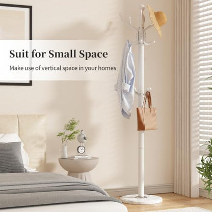 Metal Coat Rack Stand Coat Rack Freestanding with 360° Rotary,White | Modern Coat Rack with 360° Rotary Design Sturdy Heavy Duty Hall Tree Hats Hanger Holder Stand 14 Hooks for Hallway Office - color: White with Rotatable Hooks