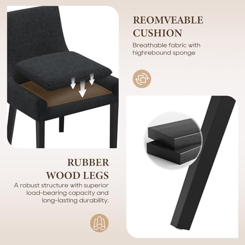 COLAMY Modern Dining Room Chairs Set of 2 with Mid Back and Wood Legs, Upholstered Kitchen Chairs for Dining Room/Living Room, Black - color: Black, size: Set of 2