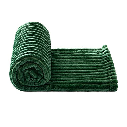 MIULEE Fleece Blanket, Durable Plush Fuzzy Extra Soft Warm Cozy Dark Green Striped Flannel Throw Blanket for Couch Sofa Bed 30"x40" - color: Dark Green, size: 30"x40"