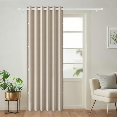 Full Blackout Memory Trained Pleated Curtains with Magnetic Closure, 72 Inch Length Curtain Thermal Insulated for Meetingroom/Patio Door/Theater/Living Room, 1 Panel, W45 x L72, Tan - color: Tan, size: 45"W x 72"L (Pack of 1)