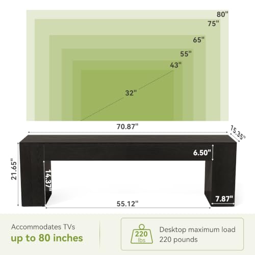 LITTLE TREE 70.8" TV Stand, Wooden Entertainment Center, Low TV Console Table for TVs Up to 80", Modern Chic Entertainment Center for Living Room, Bedroom, Apartment, Black, Easy Assembly