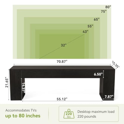 LITTLE TREE 70.8" TV Stand, Wooden Entertainment Center, Low TV Console Table for TVs Up to 80", Modern Chic Entertainment Center for Living Room, Bedroom, Apartment, Black, Easy Assembly