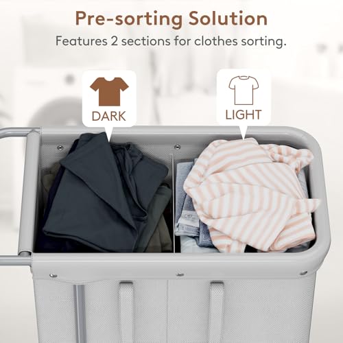 Lifewit 150L Rolling Laundry Basket with Steel Frame, Removable Bag, Silver Gray - color: Silver Gray, size: 150L