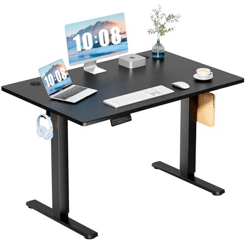 DUMOS 48 Inch Electric Standing Desk, Memory Adjustable Home Office Desk | Sit Stand Up Desk for Work Home Office,Adjustable Desk, Rising Computer Table with Splice Board,Cable Management,Hook,Black - color: Black, size: 48-Inch