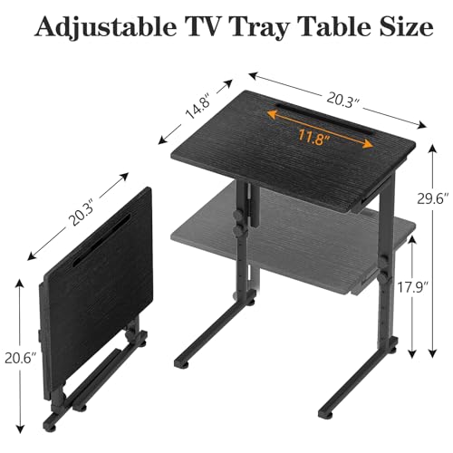 Adjustable Height Tv Tray Table,Portable Folding Tv Tray Dinner Snack Trays Table,Small Foldable C-Shaped End Table for Eating,Slide Under Couch Side with Sturdy MDF Top,No Assembly(Black+Black) - color: Black+black