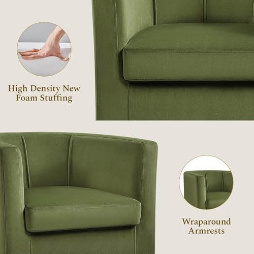 Yaheetech Barrel Accent Chair, Modern Armchair, Olive Green | Soft Velvet Chair with High-Density Foam Seat, Upholstered Barrel Sofa Chair for Living Room Bedroom Waiting Room - color: Olive Green, size: Set of 1