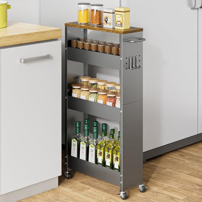 XYZLVSI Slim Storage Cart, Narrow Kitchen Rolling Cart for Small Spaces | 5.9" W skinny storage cart, 12.4" bottom metal utility cart with 360° swivel wheels for bathroom/laundry, slim shelf, Gray - size: 5.9IN-Gray