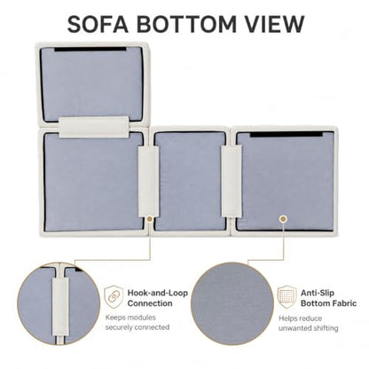 Cloud Couch Sectional for Living Room, Modular L Shaped Boneless Sofa with Chaise, Compressed No Assembly Couch, Deep Seat Chenille Upholstered Convertible Sofa Bed (White) - color: Warm White
