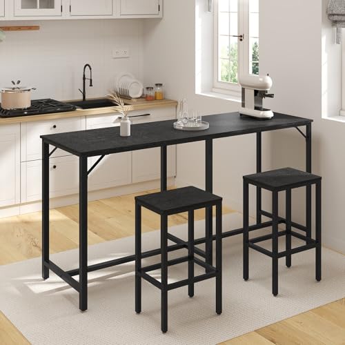 70.9" Bar Table and Chairs Set, Dining Table and Chair Sets, 3 Piece Counter Height Table and 2 Stools, Kitchen Table for Home Restaurant, Bar, Black BT09BB - color: Black