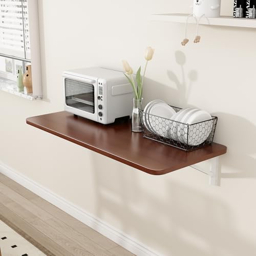 Wall Mounted Laundry Room Folding Table，Fold Down Desk for Small Spaces |Office|Study|Work Bench|Kitchen Dining Restaurant| Home Bar | Waterproof Easy to Install and Clean 39.4"×19.7" - color: Walnut Color, size: 39.4"×19.7"
