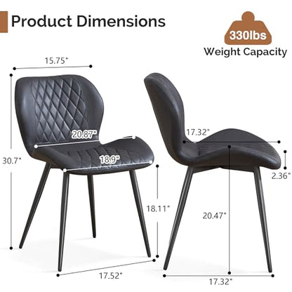 Dining Chairs Set of 2, Comfy Modern Dining Chairs with Thick Cushions, Upholstered Fabric Kitchen Side Chairs with Adjustable Metal Legs for Dining Room (Black) - color: Black, size: Set of 2