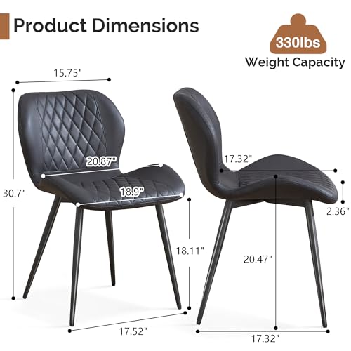 Dining Chairs Set of 2, Comfy Modern Dining Chairs with Thick Cushions, Upholstered Fabric Kitchen Side Chairs with Adjustable Metal Legs for Dining Room (Black) - color: Black, size: Set of 2