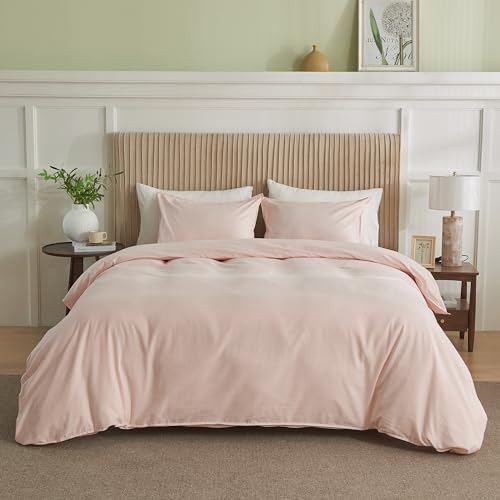 BISELINA French Linen Duvet Cover Set 2pcs with Hidden Zipper Closure Natural Flax Cotton Blend Solid Color Soft Breathable Luxury Farmhouse Bedding - Twin Size, Pale Pink - color: Pale Pink, size: Twin