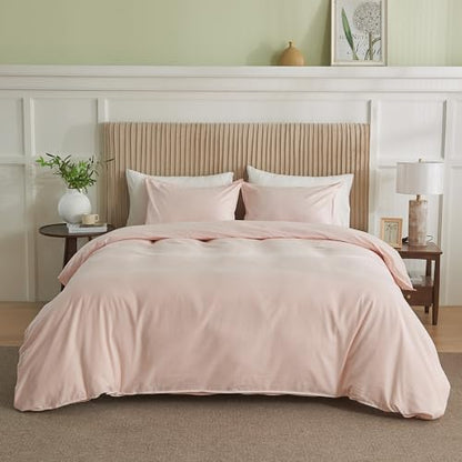 BISELINA French Linen Duvet Cover Set 2pcs with Hidden Zipper Closure Natural Flax Cotton Blend Solid Color Soft Breathable Luxury Farmhouse Bedding - Twin Size, Pale Pink - color: Pale Pink, size: Twin