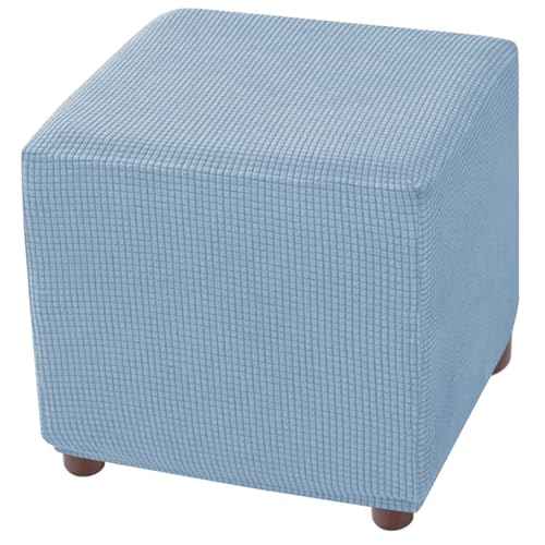 Ottoman Cover Square Storage Ottoman Slipcover Jacquard Stretch Footrest Stool Covers with Elastic Band Cube Storage Stool Ottoman Covers Footstool Sliocovers Protection Sky Blue - color: Sky Blue