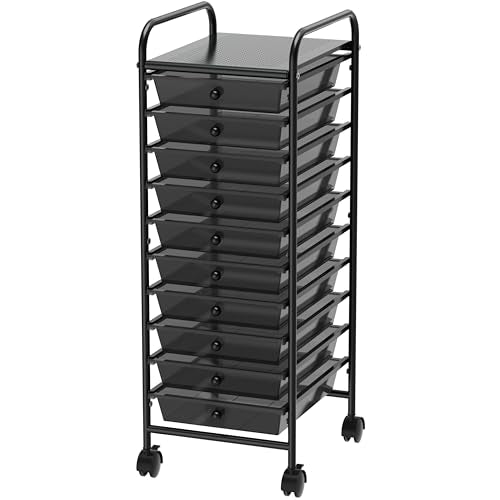 Simple Houseware 10 Drawers Rolling Utility Cart Organizer, Black | 1-Column, 36" Height, Lockable Wheels, for School, Office, Art Craft, and Paper Storage - color: Black, size: 10 Drawers