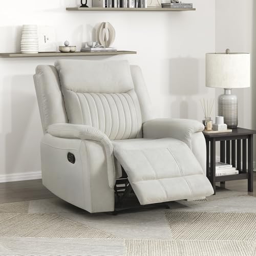 Lexicon Polished Microfiber Wall Hugger Manual Reclining Chair, Beige | 39.5"W Manual Recliner, Home Theater Seating for Living Room/Office/Apartment, Tool Free Assembly - color: Beige, size: Recliner