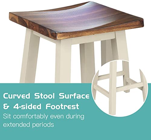 LUARANE 3 Pieces Bar Table Set, Modern Pub Dining Counter Height Table Set with 2 Saddle Bar Stools, Kitchen Counter Set for Living Room Dining Room, Brown & Milky White