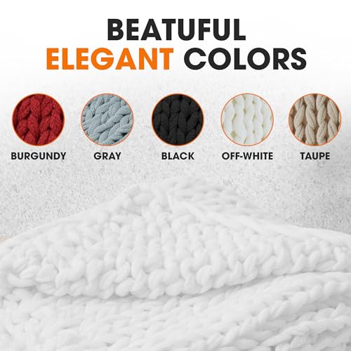 Cheer Collection Chunky Knit Blanket - Throw Blankets for Bed & Couch, Cozy Chunky Knit Throw Blanket, Ultra-Soft Oversized Knitted Blanket, Machine Washable Knit Throw Blanket- 50''x60'', White - color: White