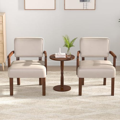 PU Leather Accent Chairs Set of 2, 2 Armchairs with Side Table | Living Room Chairs with Soft Thicken Cushion,Comfy Reading Chair for Bedroom,Waiting Room,Home Office,Easy Assembly,Beige - color: Faux Leather Beige, size: Set of 2 with table