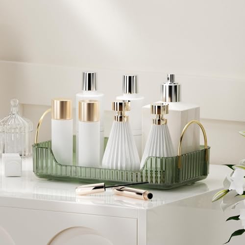 YCIA&DONE Bathroom Organizer Countertop, Makeup Storage, Skincare Cosmetic Tray Shelf, Perfume Holder Rack for Vanity Counter, Large Capacity, Easy to Install, Clean, 1 Tier, Vintage Green - color: Vintage Green, size: 1-Tier