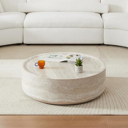 31.49'' Round Coffee Table in Faux Marble, Modern Circle Fiberglass Drum Stone Center Table Side Table Tea Table for Living Room, No Need Assembly (Mars Pattern) - color: 31.49" Round, Mars Pattern