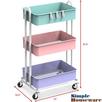 Simple Houseware 3-Tier Heavy Duty Metal Utility Rolling Cart, Multicolor - color: Muticolor