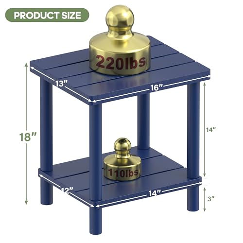 Outdoor Side Table with 2-Tier, Bamboo Small Patio Adirondack Tables | Blue,Easy Assembly,Easy Maintenance,Weather Resistant,Indoor,Outdoor,Patio,Pool,Porch - color: Blue, size: Square Table