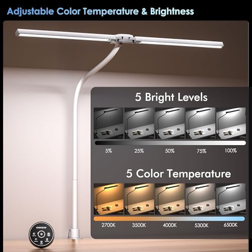 EYOCEAN Desk Lamp with Clamp, 31.5" LED Desk Lamp for Home Office, 24W Double Head Desk Light, Dimmable & Color Temperature, Table Lamp with Remote Control, Brightest Computer Monitor Light - color: White