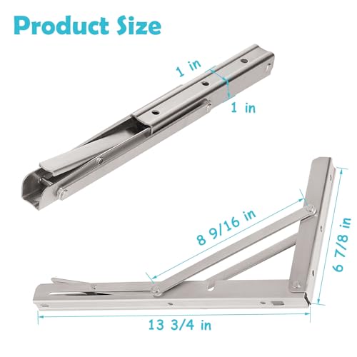 CLT 14'' Folding Shelf Brackets Max. Load 440 lb, Heavy Duty Stainless Steel DIY Wall Mounted Shelf Bracket Space Saving for Table Work Bench, Pack of 2 - size: 14 Inch, style: Silver