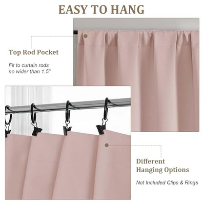 Blush Pink Room Darkening Curtains 108 Inches Long 2 Panels, Thermal Insulated Rod Pocket Window Curtains, Pink Curtain Drapes for Patio Living Room Big Windows, 50" W x 108" L - color: Blush Pink, size: 50"W x 108"L (Pack of 2)