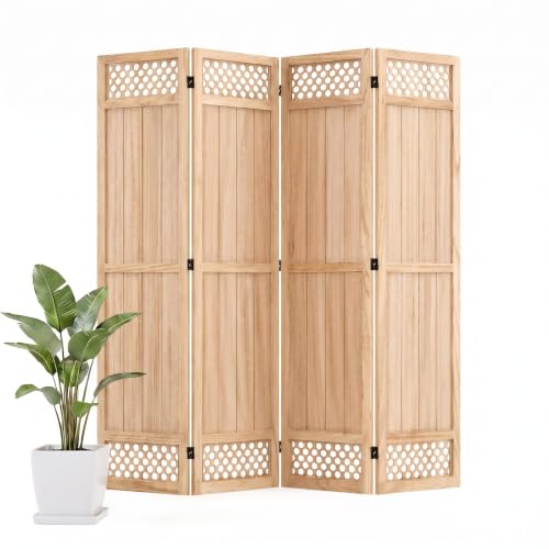 Wood Room Divider Privacy Screen, Natrual Carved Room Divider 4 Panel 67" | No-Assembly Required, Freestanding Indoor Folding Panel Decor for Bedroom, Office or Apartment - color: Natural, size: 4 Panel