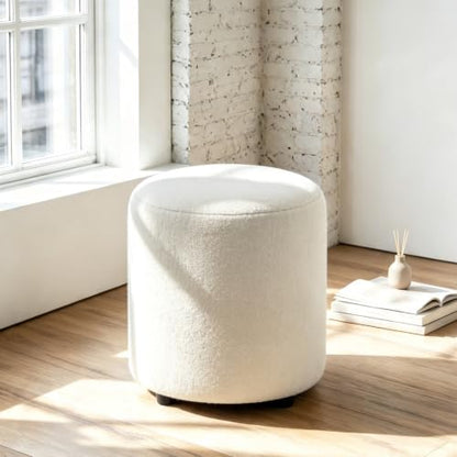 Modern Round Vanity Stool, Small Ottoman, Cute Fabric Foot Stool, Teddy Fleece Footrest, Upholstered Vanity Chair, Stool for Makeup, Bedroom, Living Room (2, Round-White) - color: Round-white