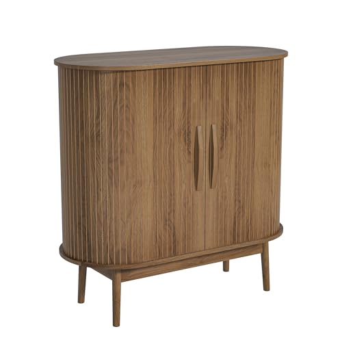 Small Sideboard Buffet Cabinet with Storage & Sliding Doors, 31" (Walnut) | Adjustable Shelf, Coffee Bar Cabinet, Modern Buffet Table, for Kitchen, Dining Room, Living Room, Oval, Wooden Legs - color: Walnut