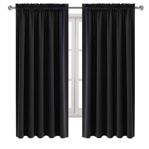 DWCN Wide Blackout Curtains for Bedroom Living Room 60 x 63 Inch Long Black | 2 Panels Set, Room Darkening, Thermal Insulated, Light Blocking, Rod Pocket Drapes, Noise Reducing Window Treatments - color: Black, size: 60"W x 63"L (Pack of 2)