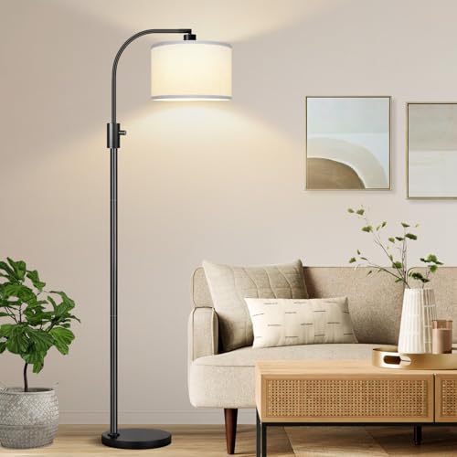Nintiue Upgraded Modern Arc Dimmable Tall Standing Floor Lamp with White Shade, 1200 Lumens LED Bulb Included, for Living & Reading Room, Bedroom, Office & Nursery, Black - color: Matte Black-White Shade
