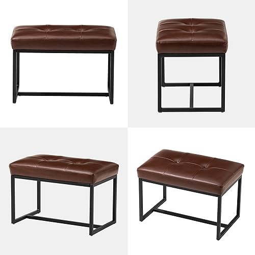 Glitzhome Ottoman Bench, Modern PU Leather Vanity Stools Chairs with Metal Frame, Makeup Stool Padded Foot Rest Stool for Living Room Vanity, Entryway, Bathroom, Brown - color: Brown