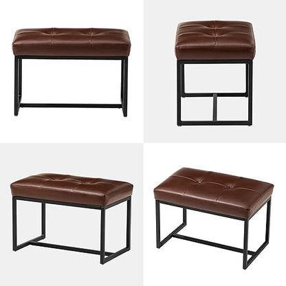 Glitzhome Ottoman Bench, Modern PU Leather Vanity Stools Chairs with Metal Frame, Makeup Stool Padded Foot Rest Stool for Living Room Vanity, Entryway, Bathroom, Brown - color: Brown