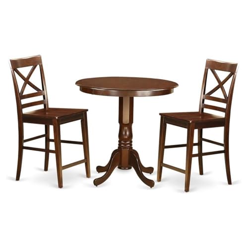 East West Furniture JAQU3-MAH-W 3 Piece Counter Height Pub Set for Small Spaces Contains a Round Dining Room Table with Pedestal and 2 Kitchen Chairs, 36x36 Inch, Mahogany - color: Jaqu3-mah-w