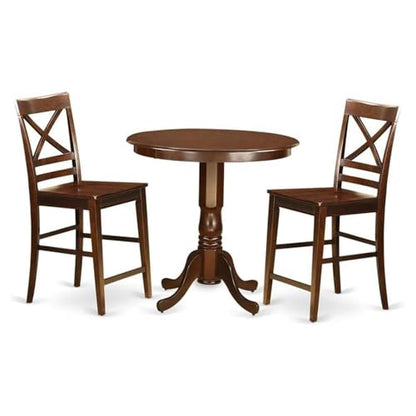 East West Furniture JAQU3-MAH-W 3 Piece Counter Height Pub Set for Small Spaces Contains a Round Dining Room Table with Pedestal and 2 Kitchen Chairs, 36x36 Inch, Mahogany - color: Jaqu3-mah-w