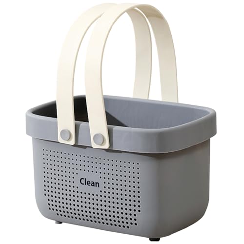 Portable Shower Caddy Basket with Handles Plastic Storage Basket Small Grey | Sturdy Drainage Large Capacity Organizer Basket with Silicone Handles for Bathroom Kitchen Bedroom College Dorm Essentials - color: Grey, size: Small