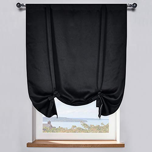 Black Balloon Shades Blackout Curtain - Adjustable Thermal Insulated Tie Up Curtain Panel for Kitchen (34 W x 54 Inches Long,1 Panel) - color: Black, size: 34"W x 54"H