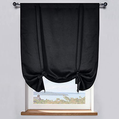 Black Balloon Shades Blackout Curtain - Adjustable Thermal Insulated Tie Up Curtain Panel for Kitchen (34 W x 54 Inches Long,1 Panel) - color: Black, size: 34"W x 54"H