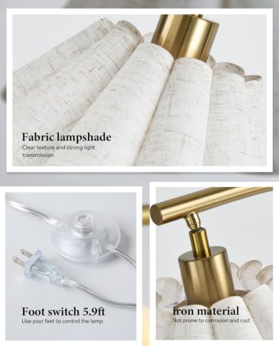 Floor Lamp with Pleated Linen Lampshade, Modern Flower Floor Lamp for Living Room Arc Standing Lamp, Gold Tall Lamp for Bedroom Office Dining Room, E26 Bulb Included